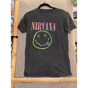 Nirvana Rainbow Logo Graphic T-Shirt Black Size Small Cotton Blend Unisex